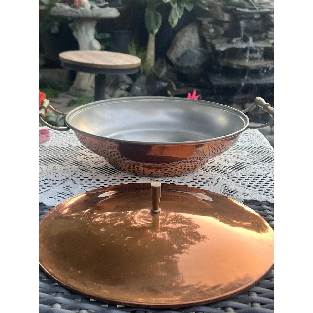 Vintage European￼Hammere Copper Covered Serving Dish With